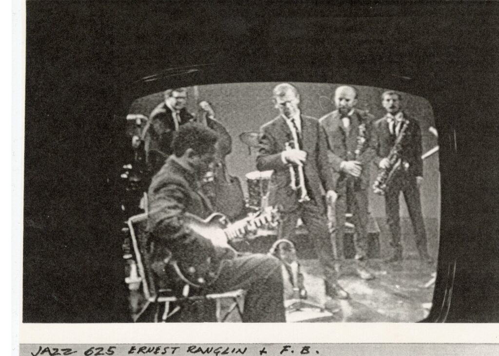 Five men playing jazz on television in the 1960s.