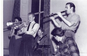 Five men playing jazz in the 1950s