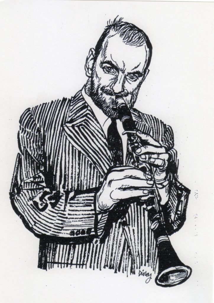 Line drawing of a clarinetist.