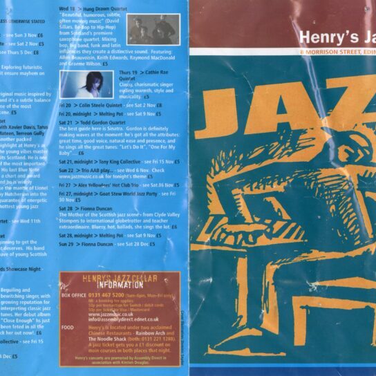 Henry's Jazz Cellar, Edinburgh flyer.